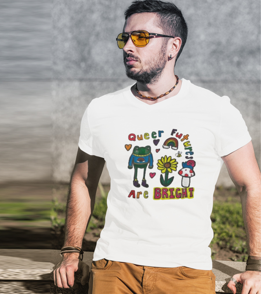 Queer Futures Are Bright Frog Rainbow Sunflower Mood T-Shirt