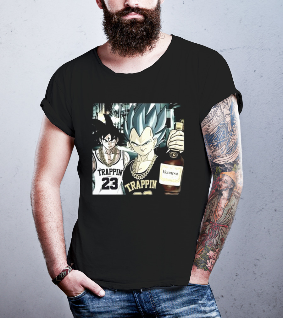Trappin 23 Goku And Vegeta With Hennessy Bottle T-Shirt