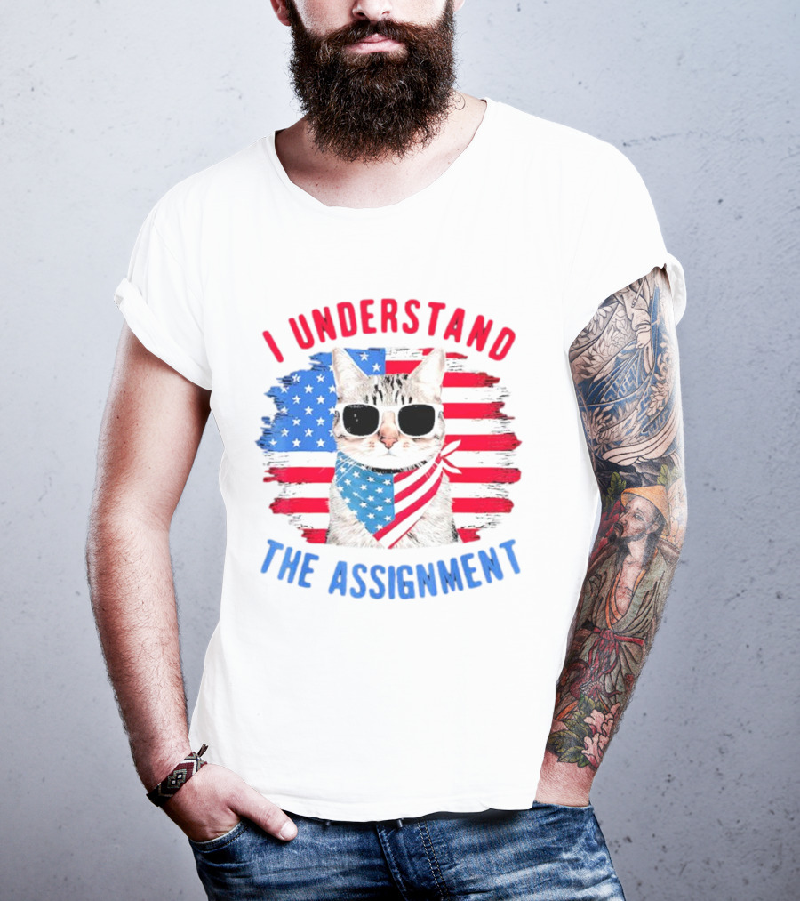 I Understand The Assignment Cat With American Flag Sunglasses And Scarf T-Shirt