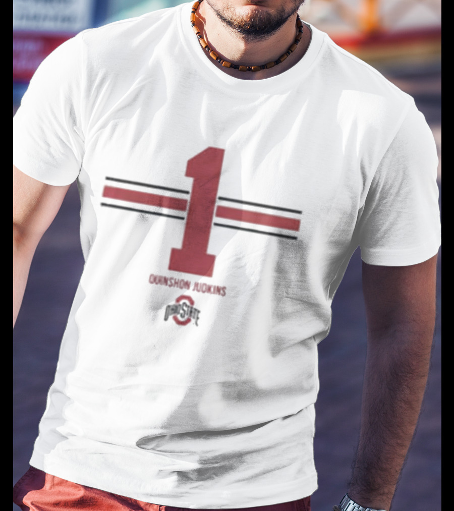 OSU Football Quinshon Judkins Number 1 Red Stripe T-Shirt