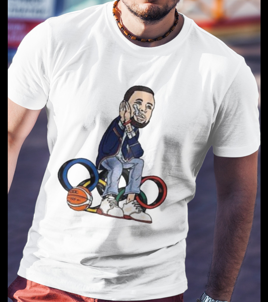 Steph Curry Basketball Olympic Rings Night Night Paris T-Shirt