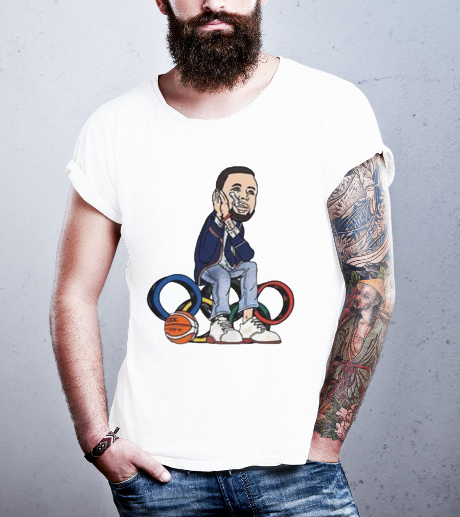 Steph Curry Basketball Olympic Rings Night Night Paris T-Shirt
