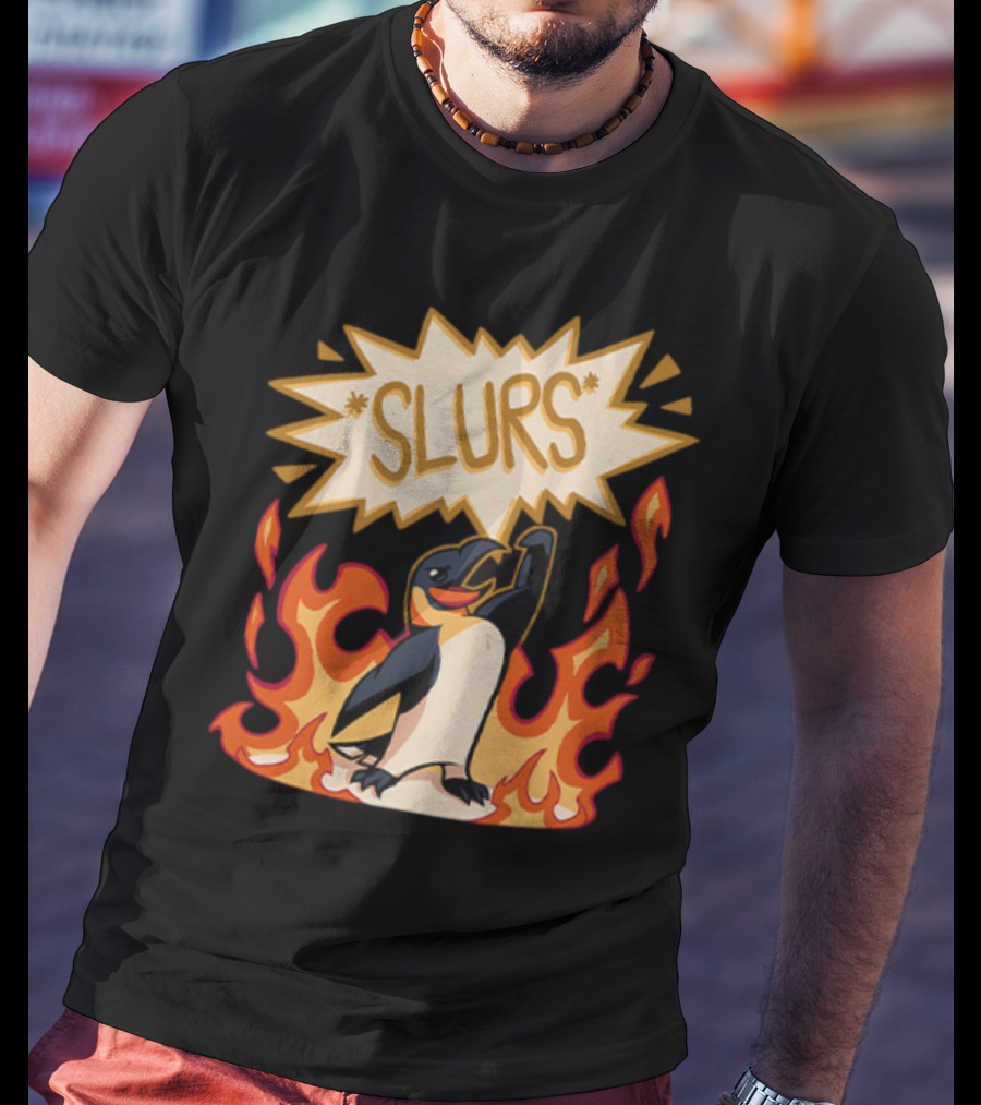 Helluva Boss Penguin Flames Slurs Speech Bubble T-Shirt