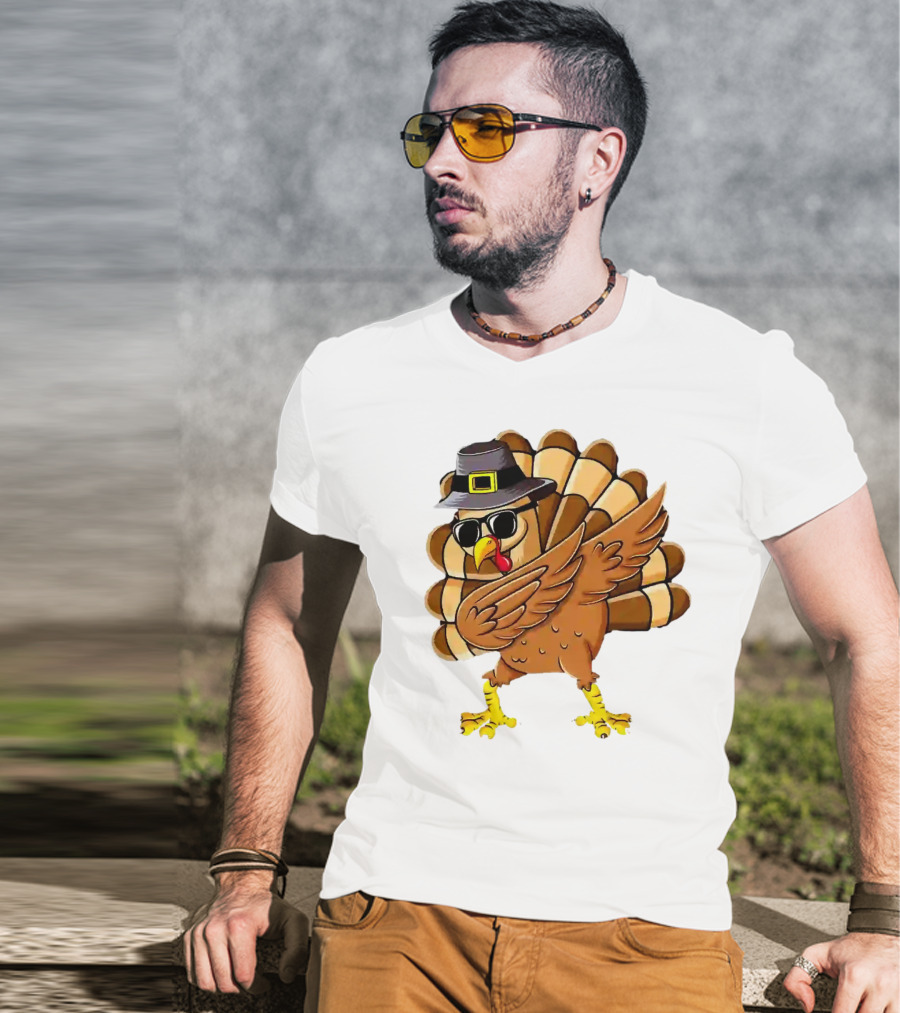 Dabbing Turkey Thanksgiving Day Pilgrim Hat Funny Dab T-Shirt