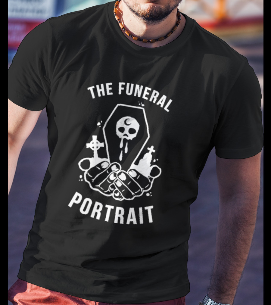 The Funeral Portrait Skull Coffin Hands Cross Black T-Shirt