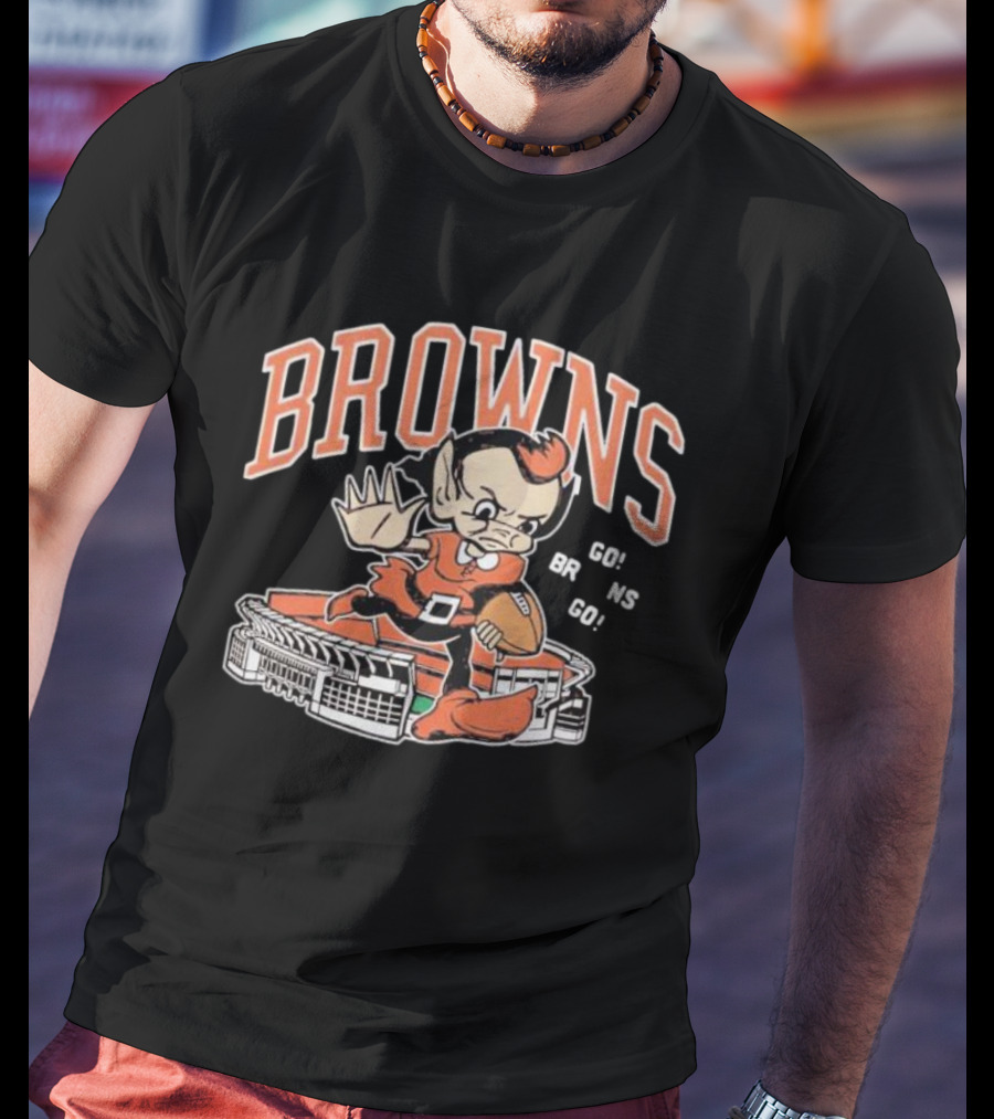Browns Brownie Stiff Arm Go Go Brns Stadium T-Shirt