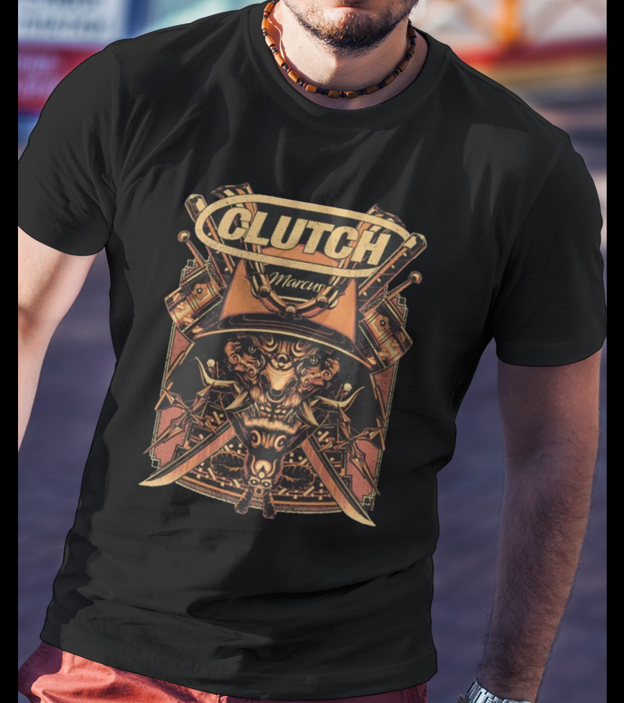 Clutch Marcus Samurai Warrior Helmet Swords T-Shirt