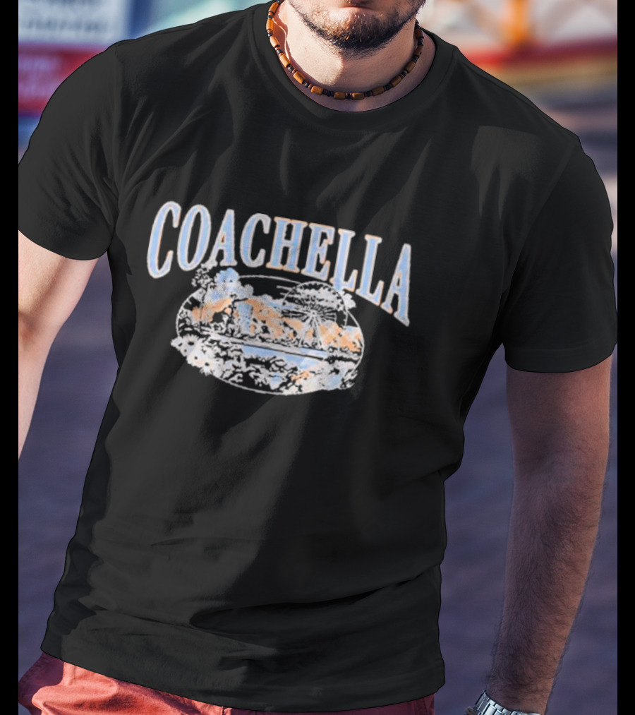 Coachella Desert Sunset Festival Ferris Wheel And Palm Trees Scene T-Shirt