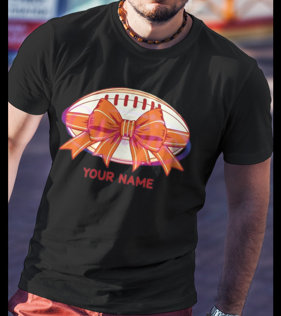 Your Name Coquette Football Bow T-Shirt