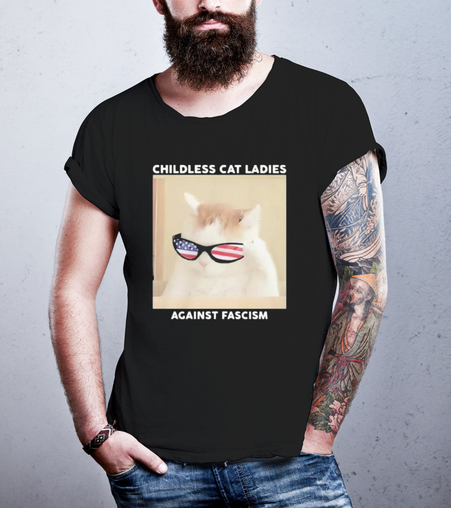 Childless Cat Ladies Against Fascism Patriotic Sunglasses T-Shirt
