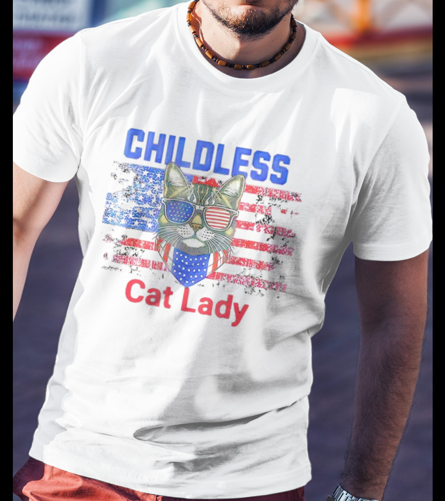 Childless Cat Lady USA Flag Sunglasses T-Shirt