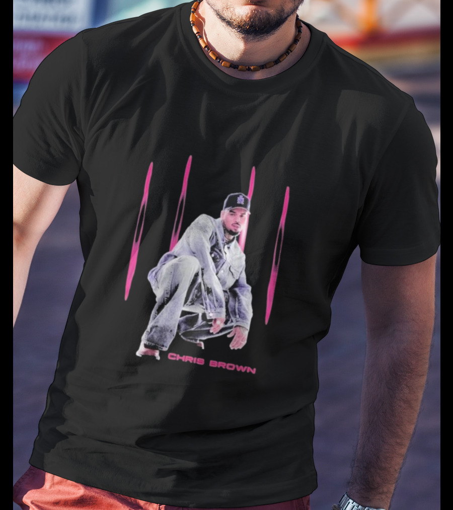 Chris Brown Pink Streaks Black Denim T-Shirt