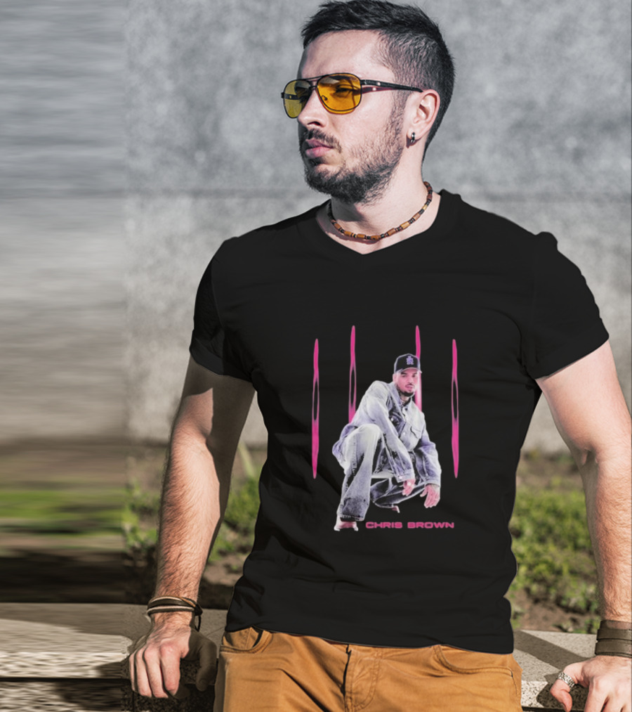 Chris Brown Pink Streaks Black Denim T-Shirt