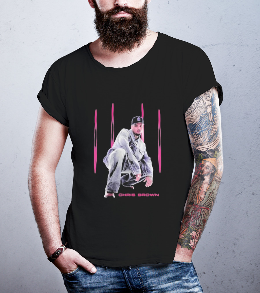 Chris Brown Pink Streaks Black Denim T-Shirt