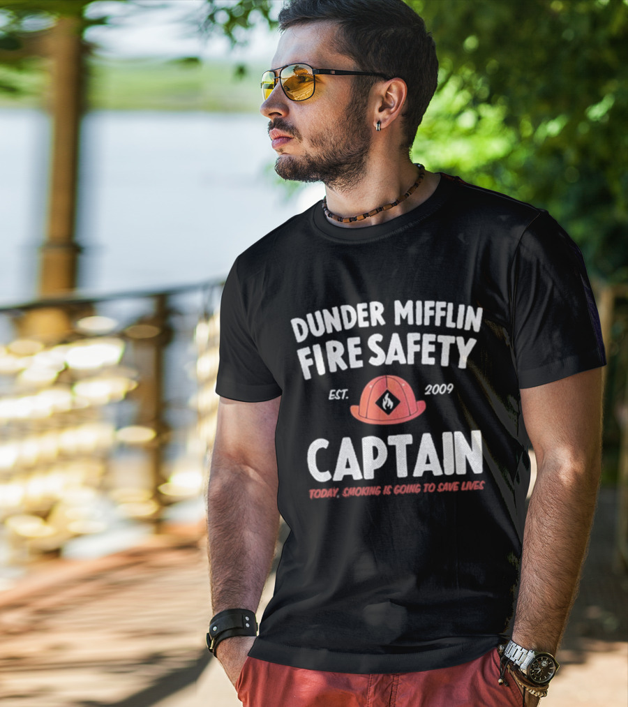 Dunder Mifflin Fire Safety Captain Est. 2009 Smoking Is Going To Save Lives T-Shirt