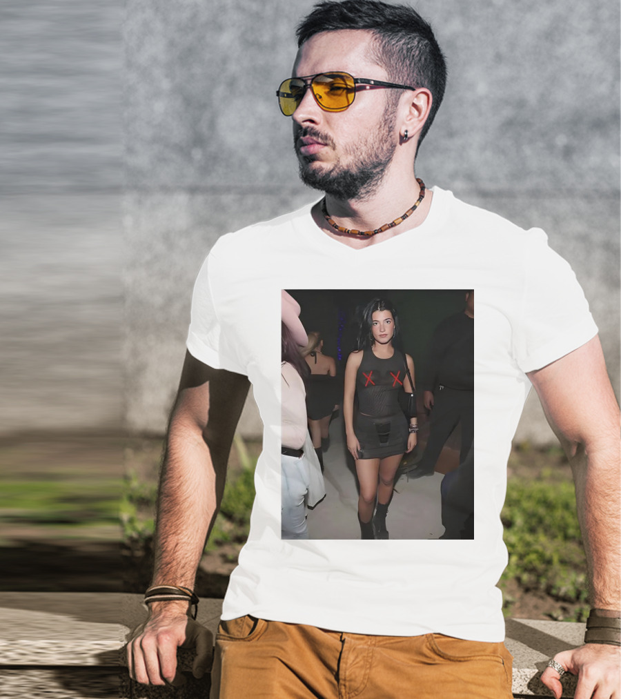 Charli D’Amelio Black Mesh Dress With Red X Details T-Shirt