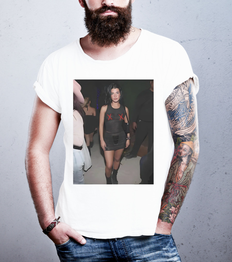 Charli D’Amelio Black Mesh Dress With Red X Details T-Shirt