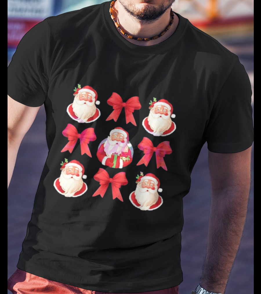 Coquette Christmas Santa And Red Bows Holiday T-Shirt