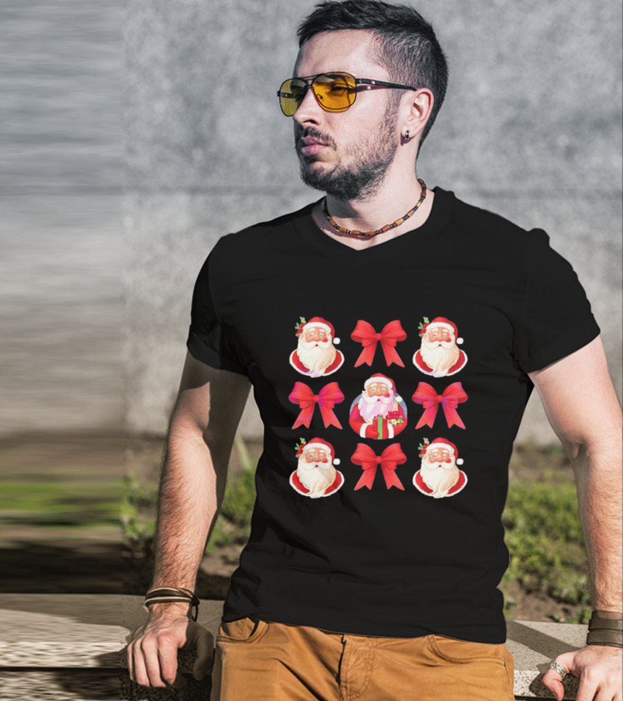 Coquette Christmas Santa And Red Bows Holiday T-Shirt