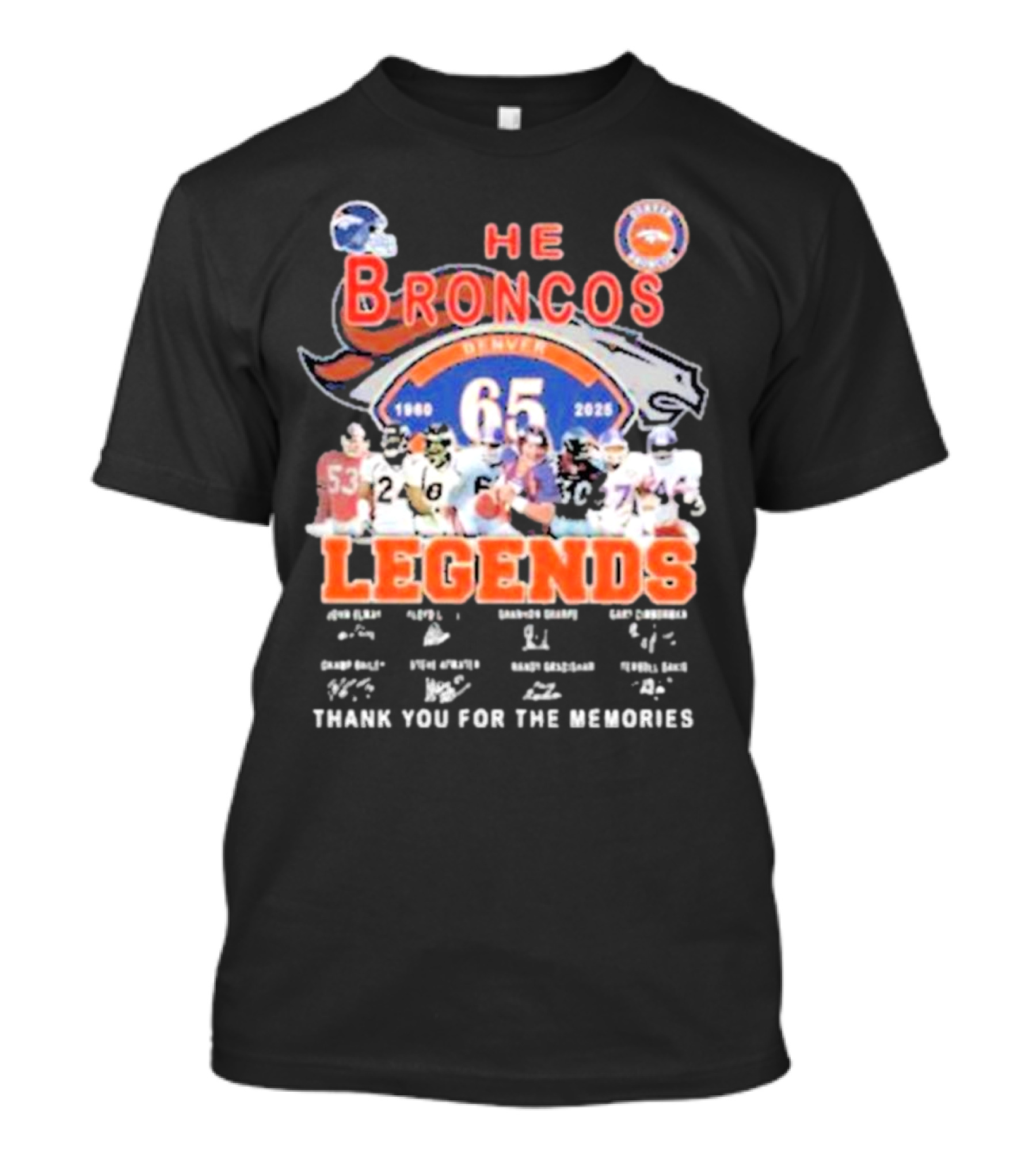 Denver Broncos 65 Year Legends 1960-2025 Thank You For The Memories T-Shirt