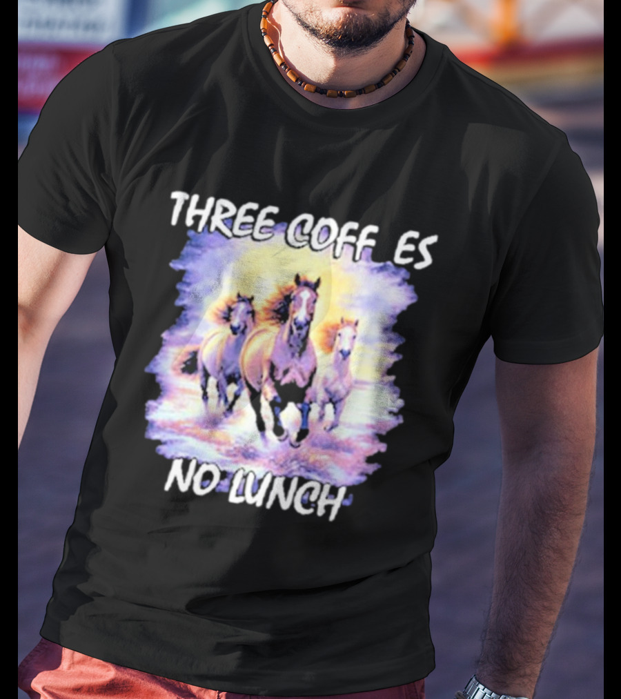 Three Coffees No Lunch Horse Trio Running T-Shirt