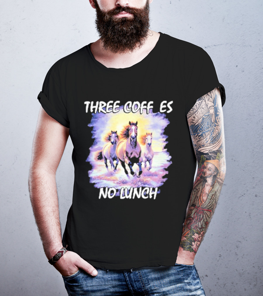 Three Coffees No Lunch Horse Trio Running T-Shirt