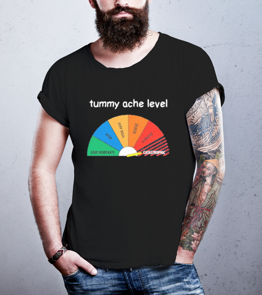 Tummy Ache Level Catastrophic Scale Low Moderate Severe Cringe T-Shirt