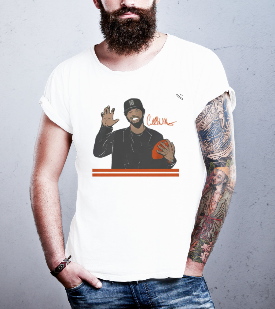 Caleb Williams Claw Pose Signature With Football And Cap Number 18 T-Shirt