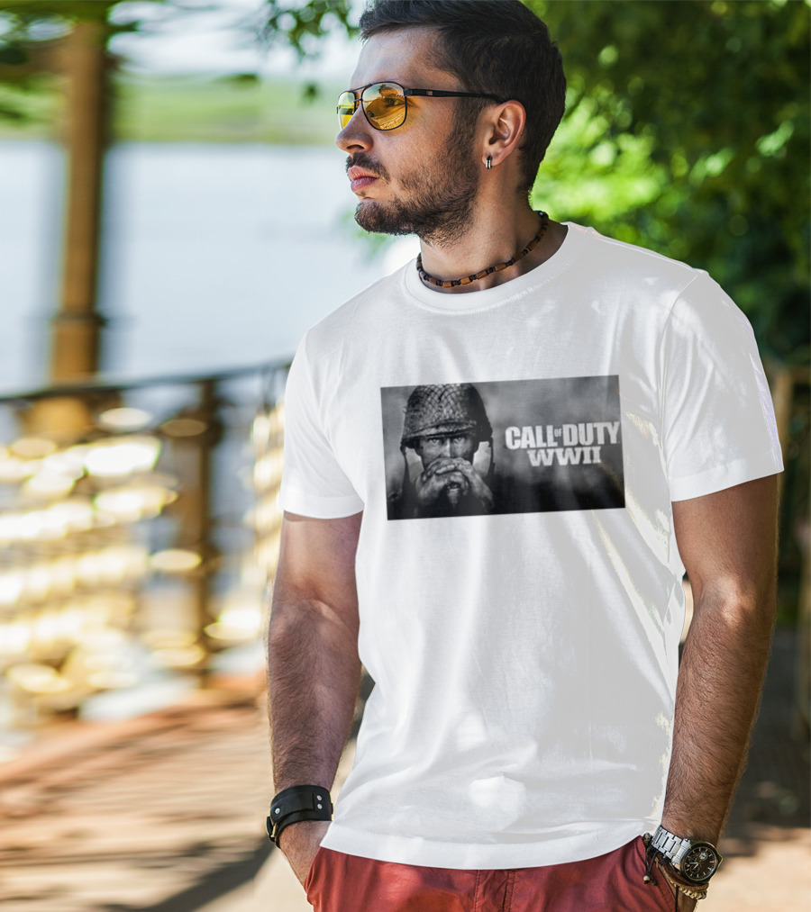 Call Of Duty WWII Soldier Image Black And White T-Shirt