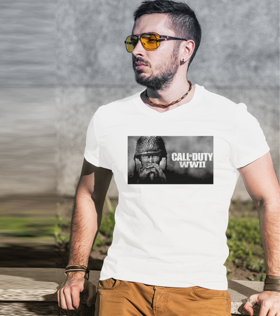 Call Of Duty WWII Soldier Image Black And White T-Shirt