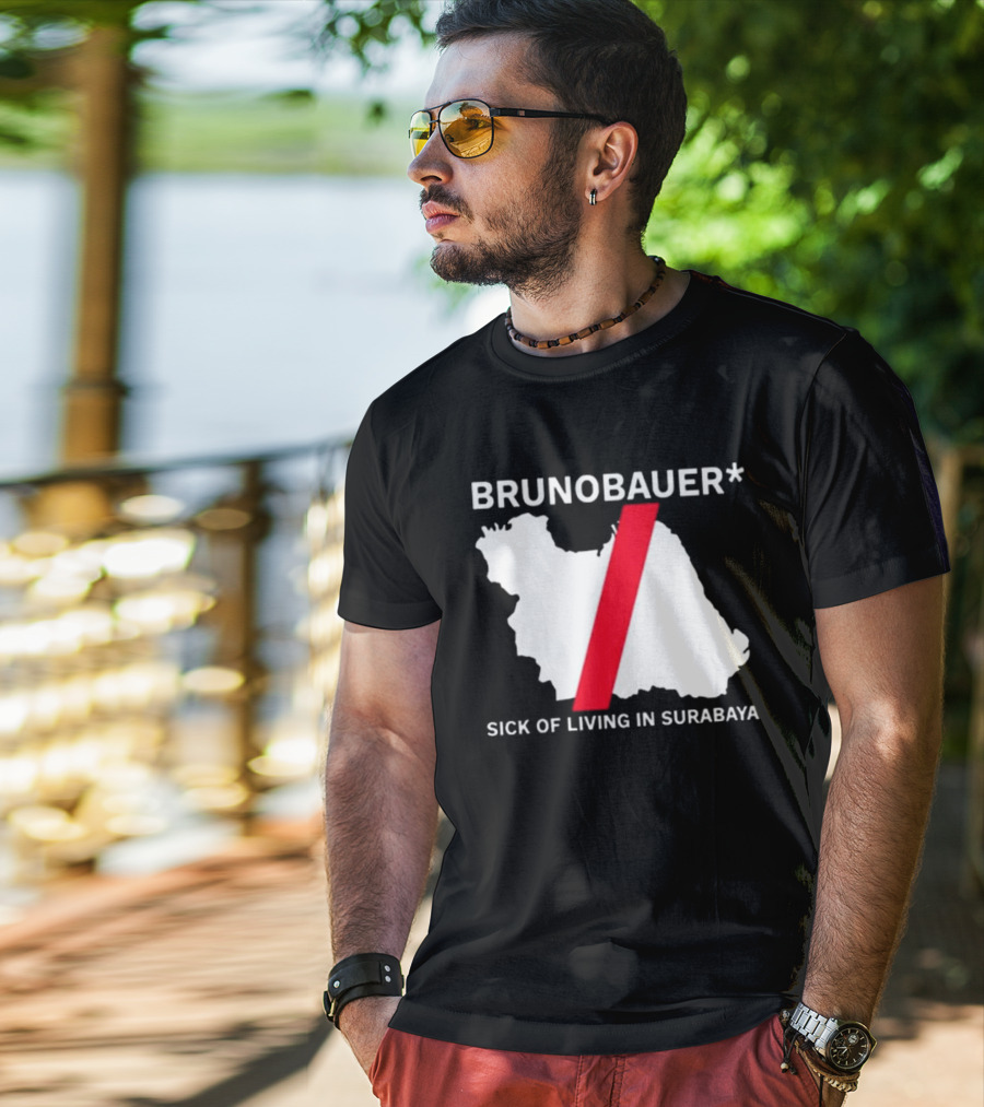 BRUNOBAUER Sick Of Living In Surabaya Map Design With Red Slash T-Shirt