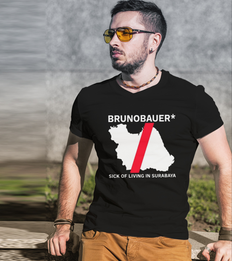 BRUNOBAUER Sick Of Living In Surabaya Map Design With Red Slash T-Shirt