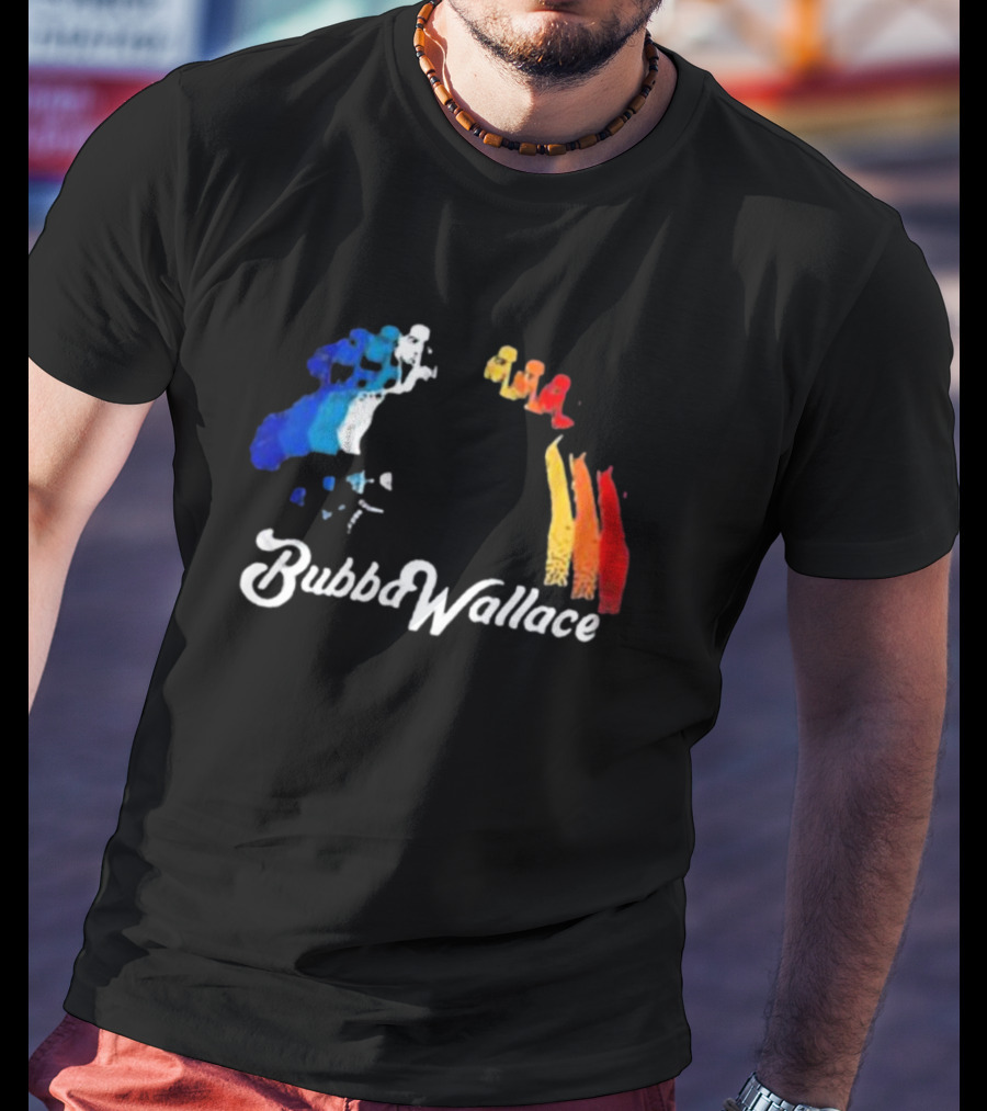 Bubba Wallace Charcoal Blue Red Yellow Brush Strokes T-Shirt