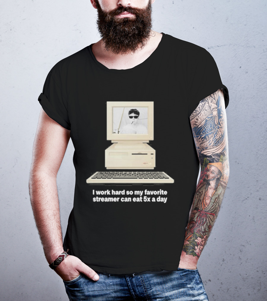 I Work Hard So My Favorite Streamer Can Eat 5X A Day Vintage Computer Retro Gamer Humor T-Shirt