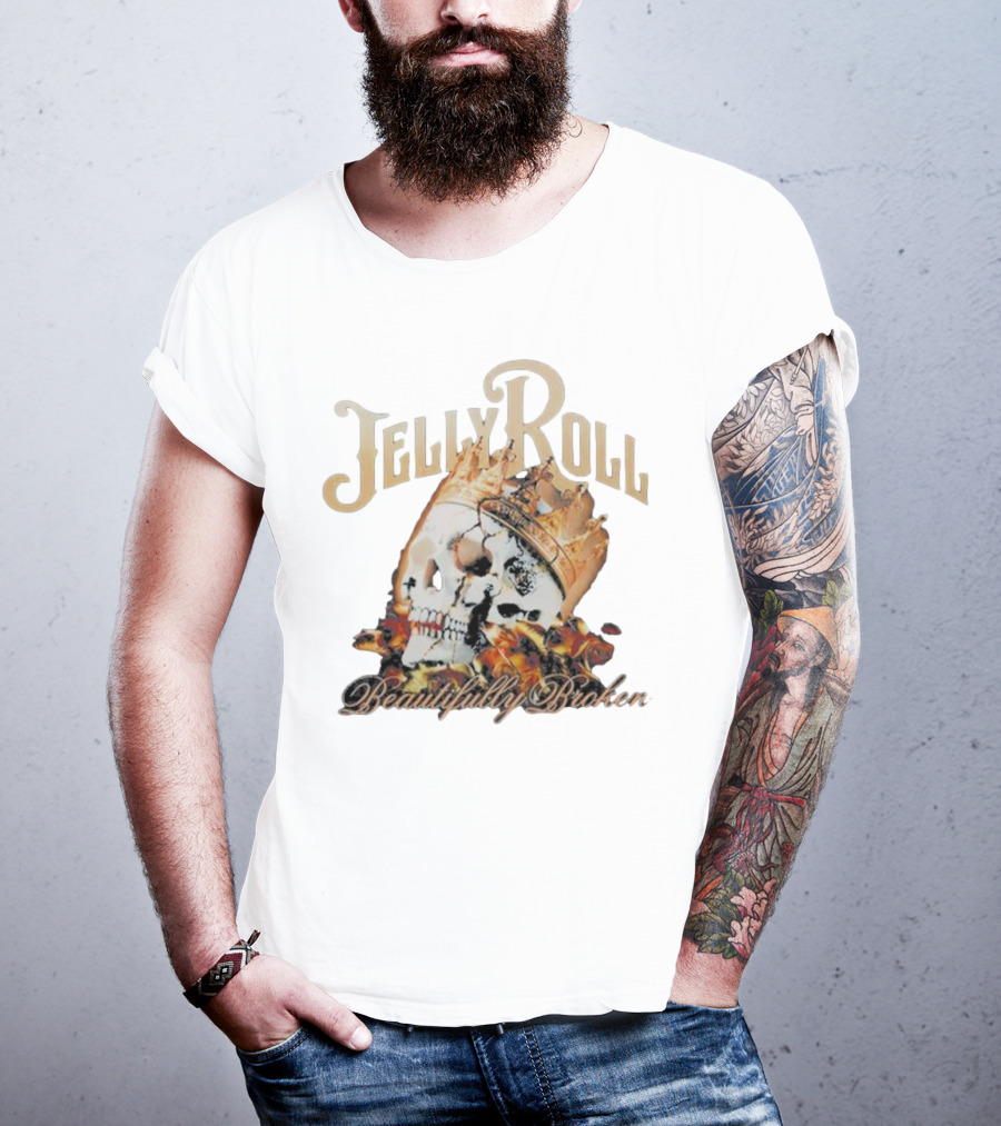 Jelly Roll Beautifully Broken Skull Crown Flame T-Shirt