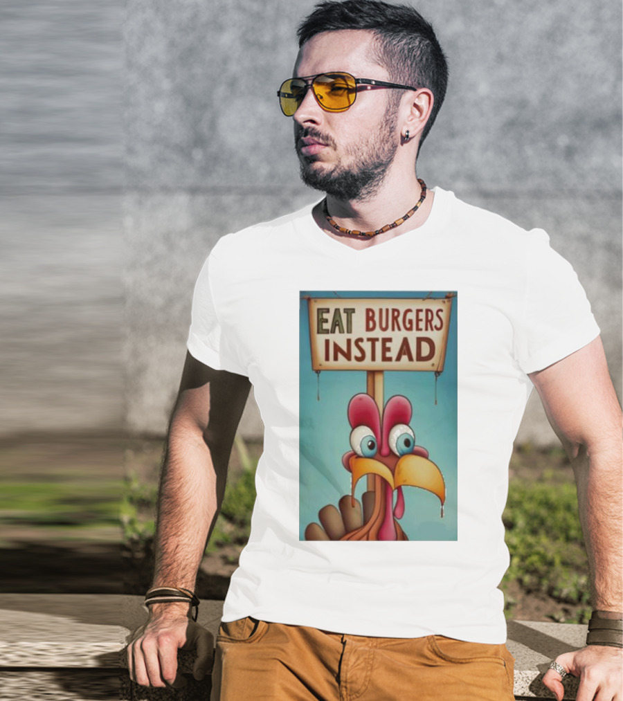 Eat Burgers Instead Funny Turkey Cartoon T-Shirt