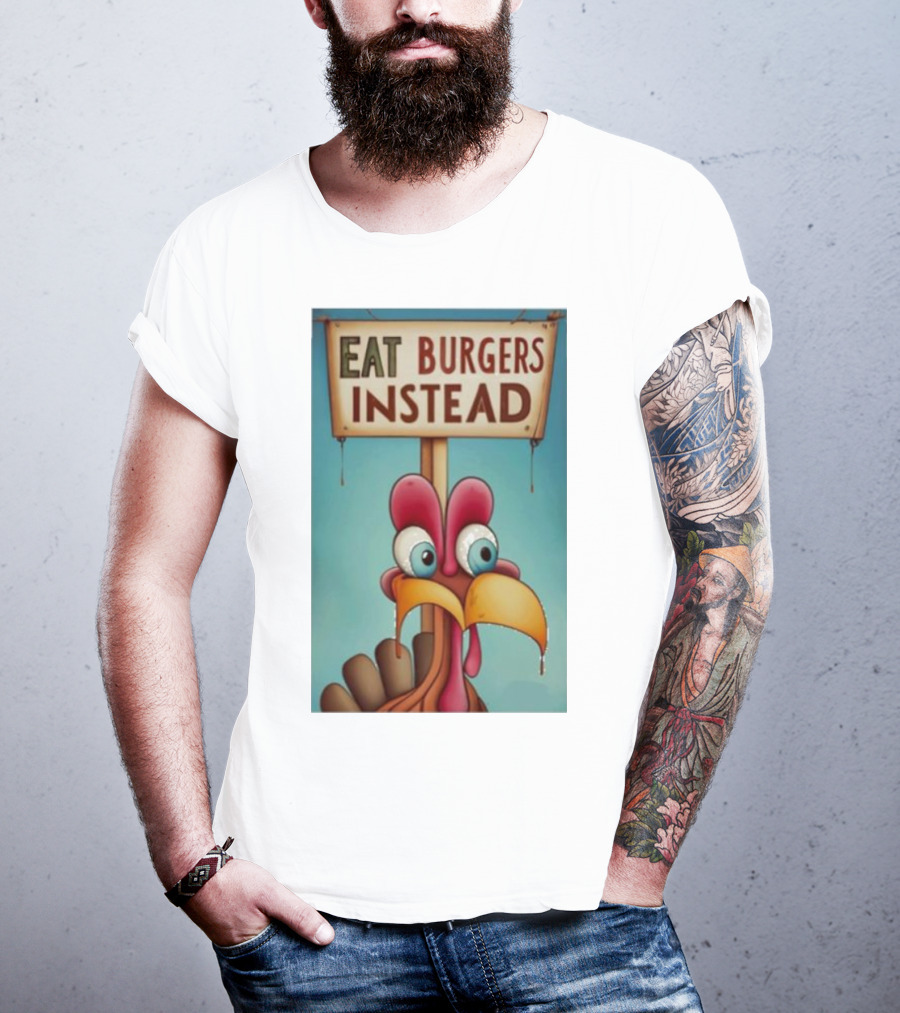 Eat Burgers Instead Funny Turkey Cartoon T-Shirt
