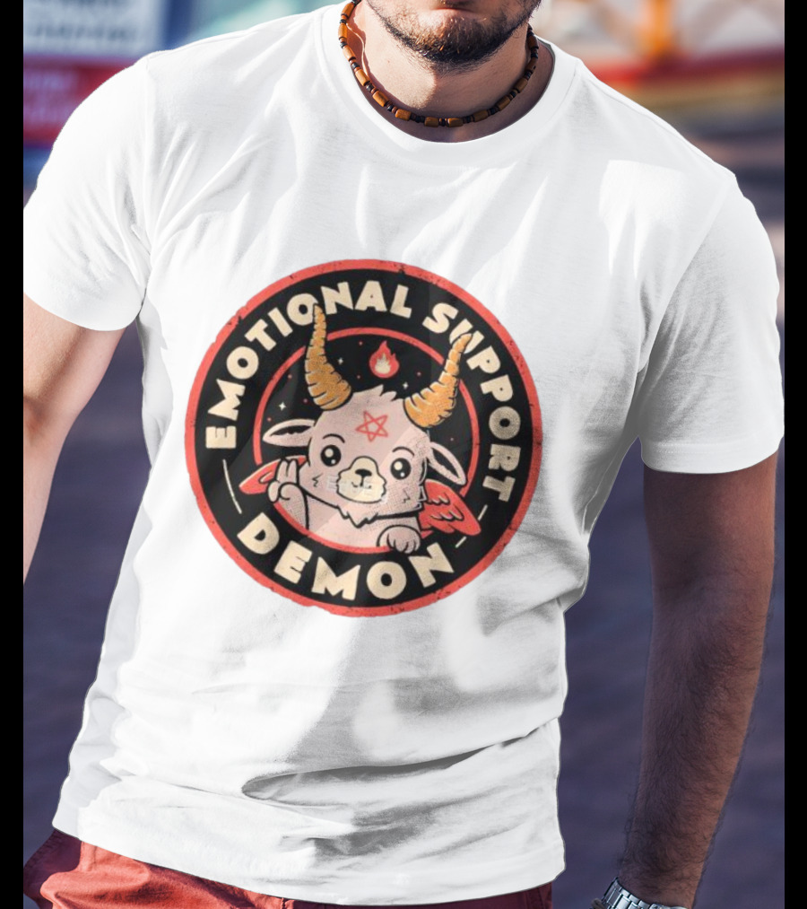 Emotional Support Demon Cute Devil Goat With Wings And Fire T-Shirt