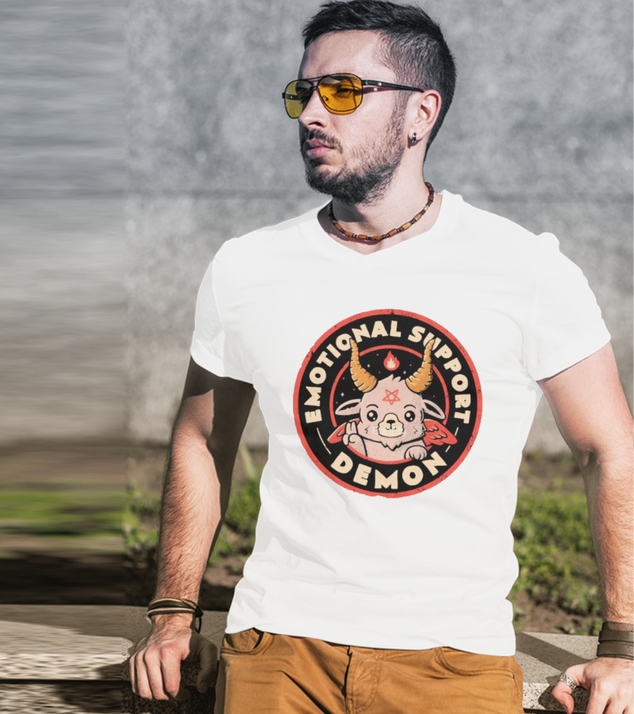 Emotional Support Demon Cute Devil Goat With Wings And Fire T-Shirt