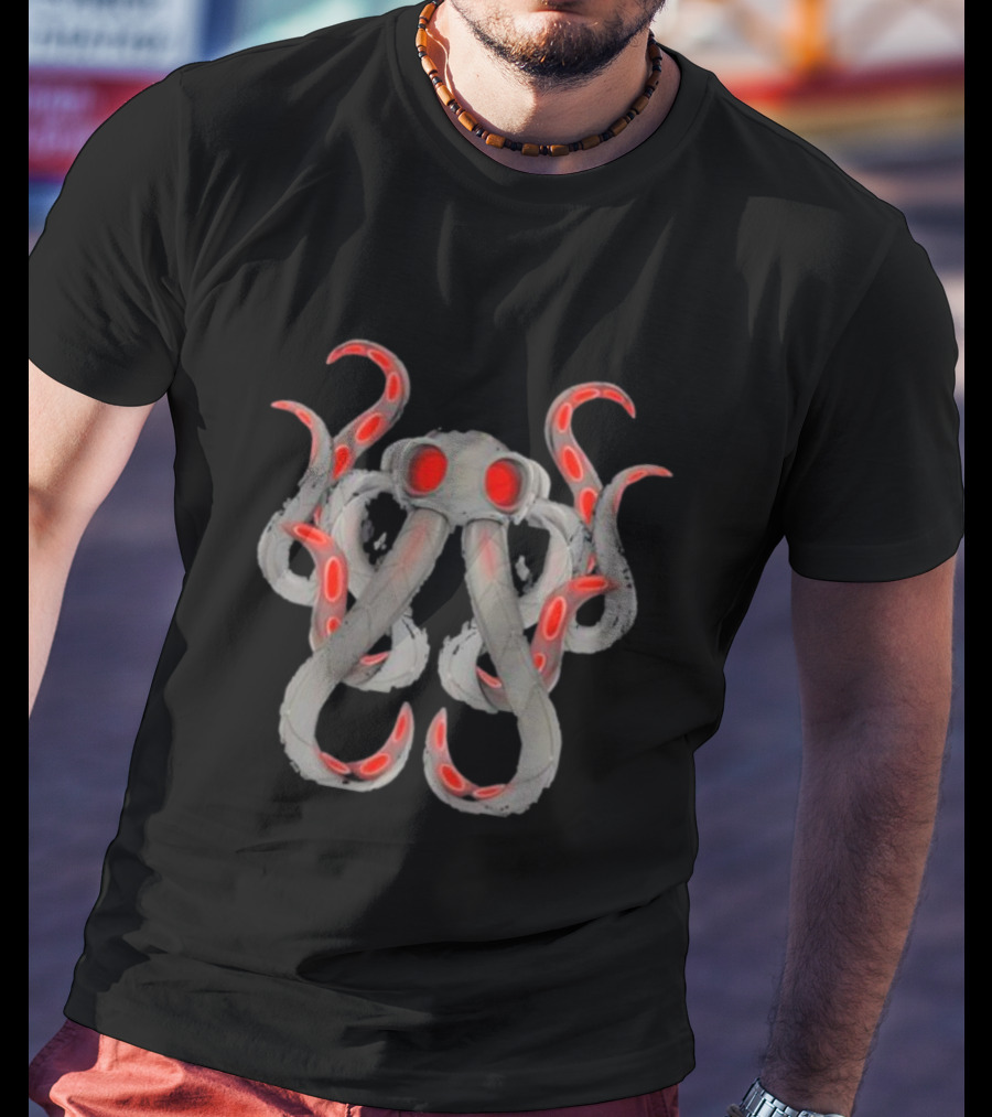 Endra Wearing Ollie Ollie Red-Eyed Octopus T-Shirt