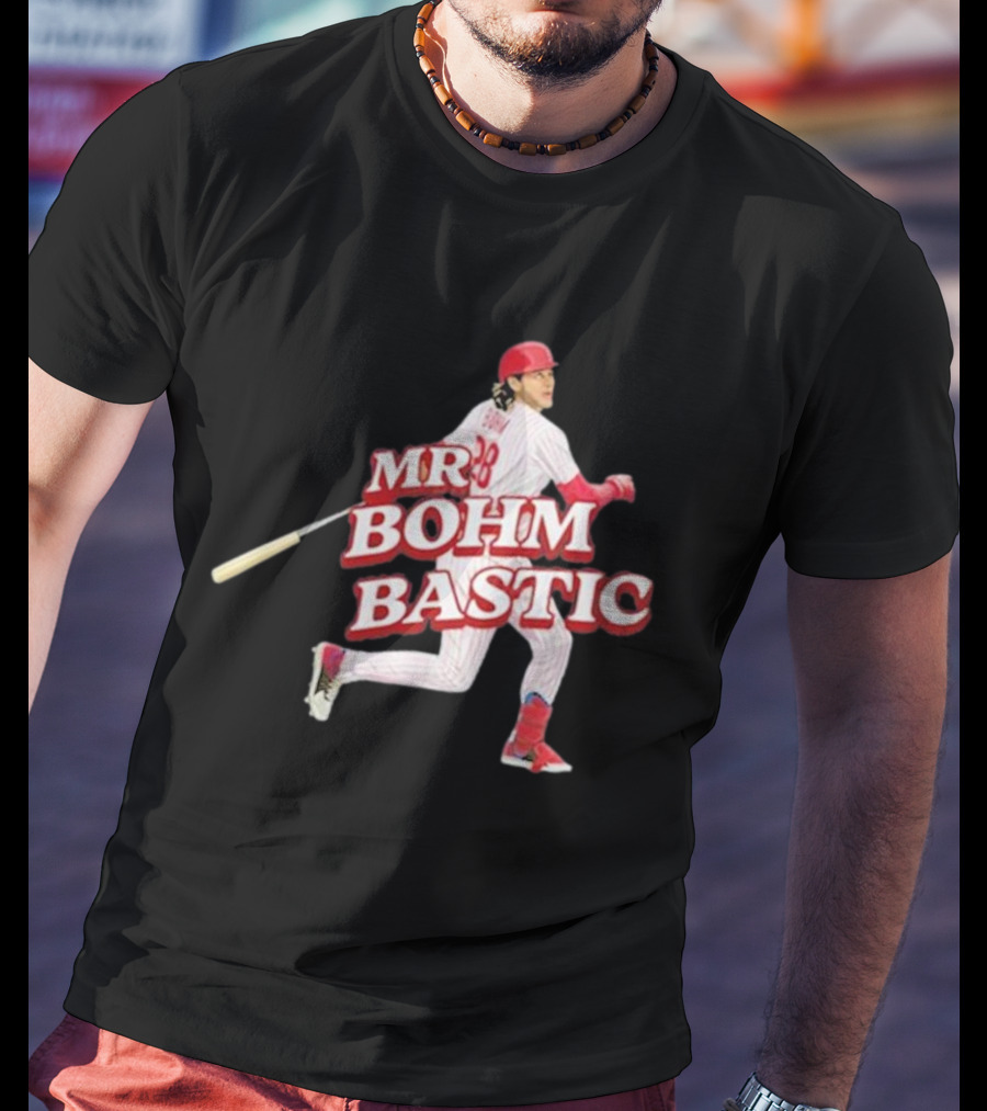 Garrett Stubbs Wearing Mr. Bohm-Bastic Baseball Player T-Shirt