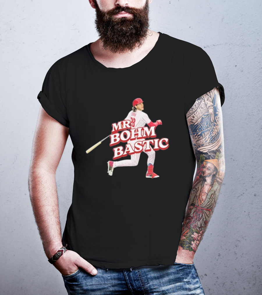 Garrett Stubbs Wearing Mr. Bohm-Bastic Baseball Player T-Shirt