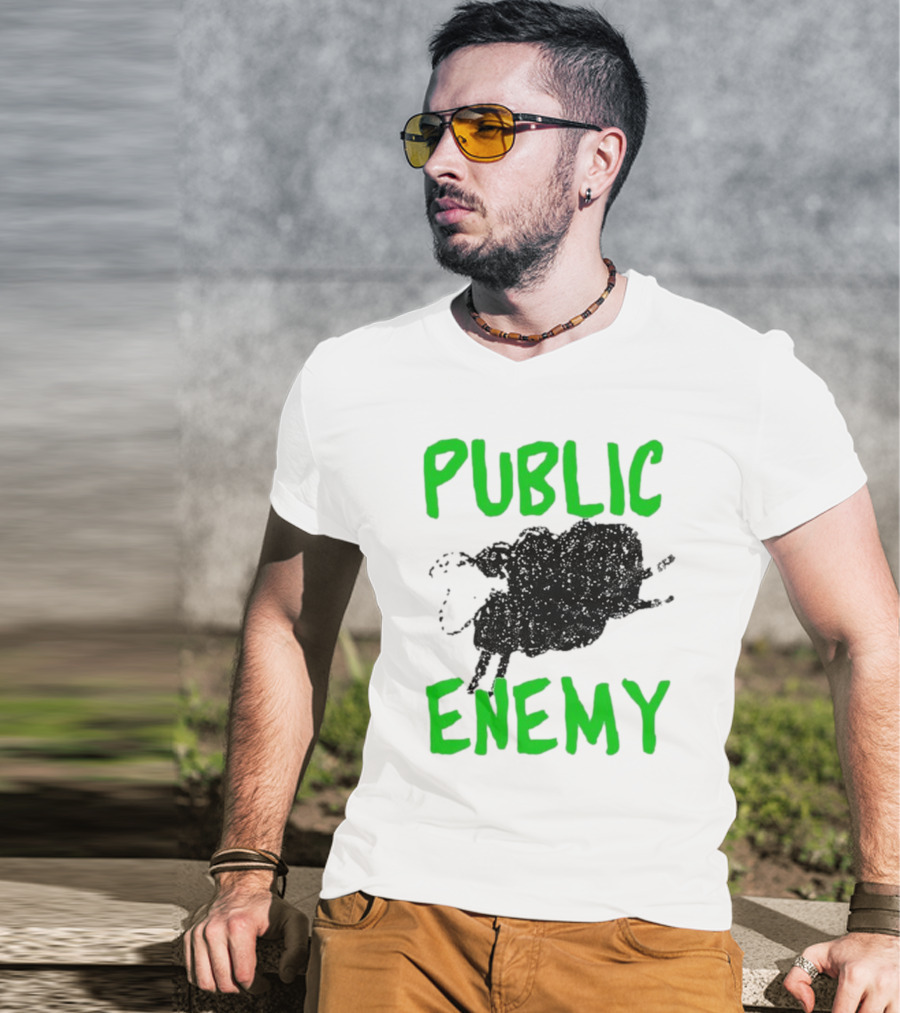Public Enemy Sheep Black And Green Text T-Shirt
