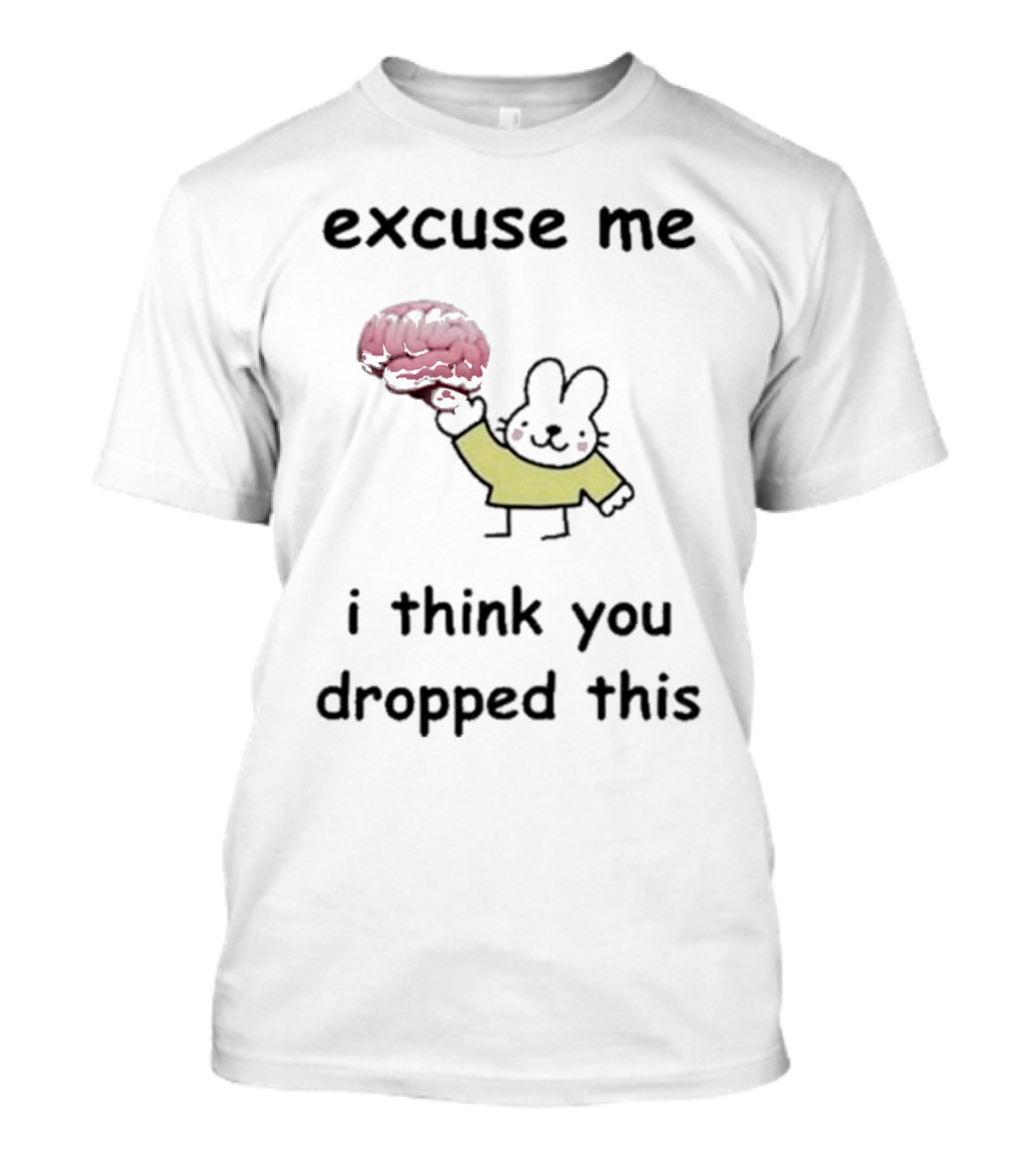 Excuse Me I Think You Dropped This Cartoon Bunny Holding Brain T-Shirt