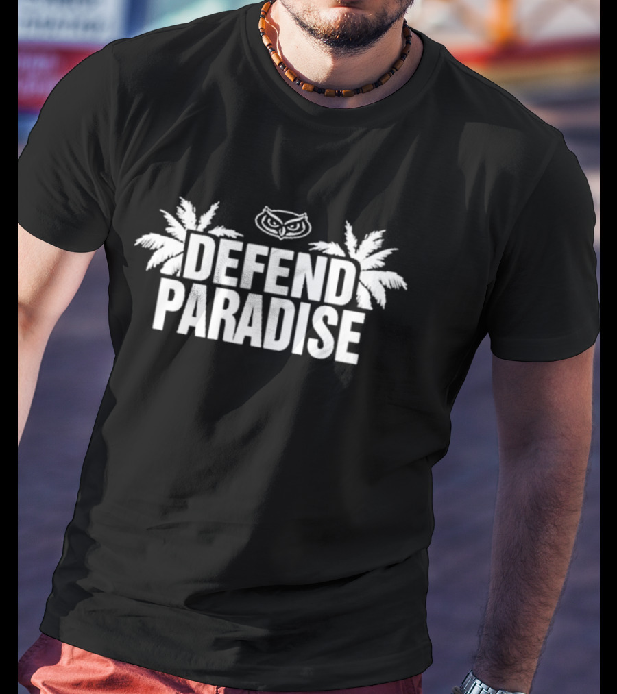 Defend Paradise Florida Atlantic Owl Logo Palm Trees T-Shirt