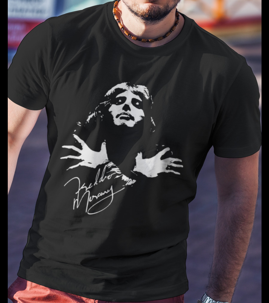 Freddie Mercury Queen Band Autograph Iconic Pose T-Shirt