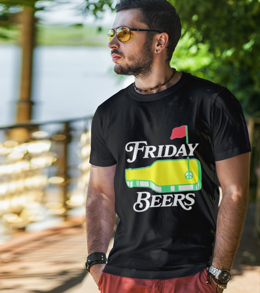 Friday Beers Golf Course Logo Flag Green Bottle T-Shirt