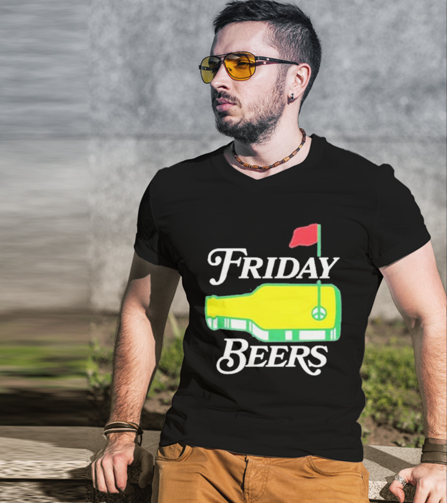Friday Beers Golf Course Logo Flag Green Bottle T-Shirt