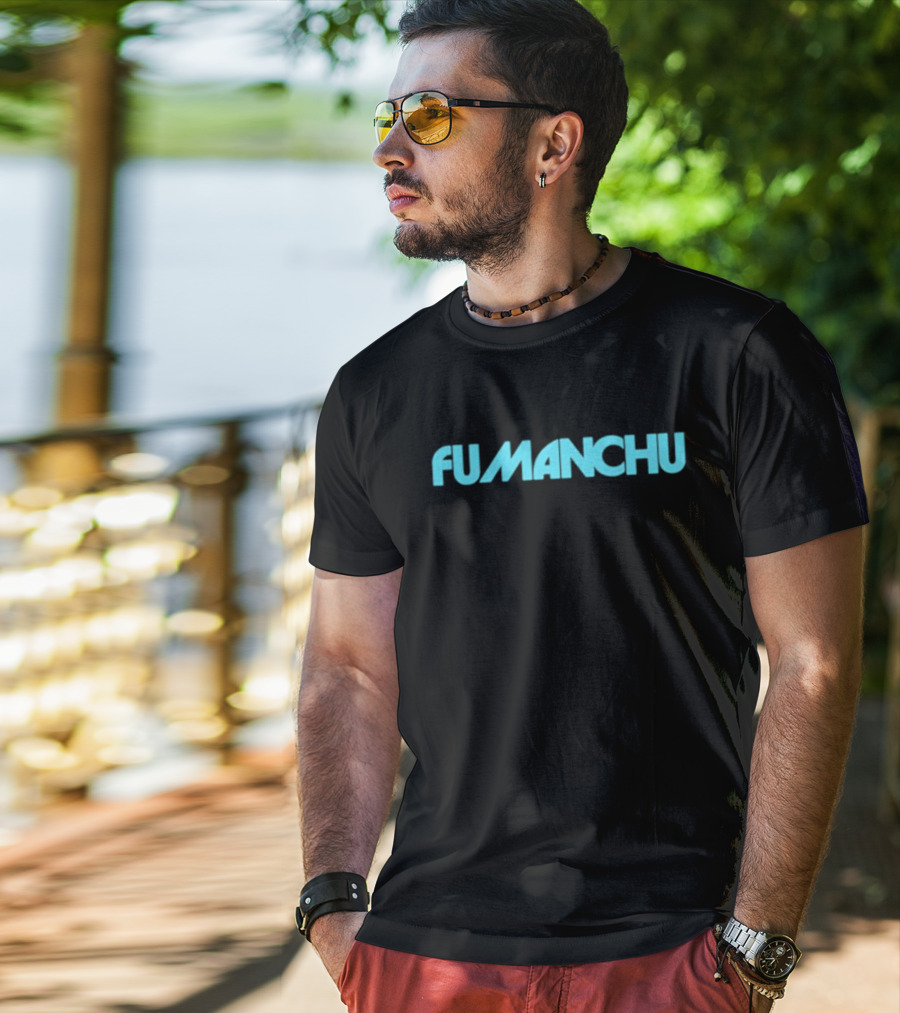 Fu Manchu The Return Of Tomorrow Retro Logo Blue Text T-Shirt