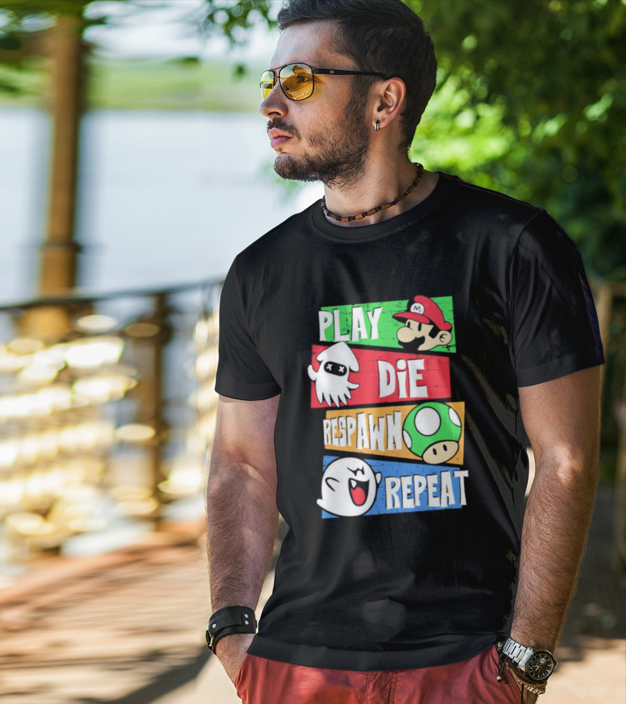 Play Die Respawn Repeat Super Mario Gamer's Life T-Shirt